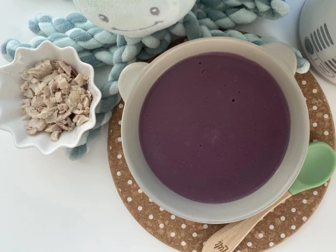 Príkrm z kalerábu a fialového batatu so pšenom